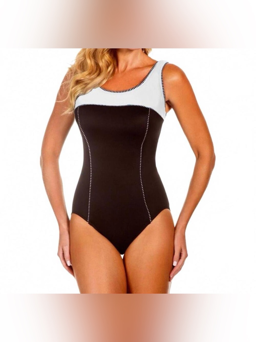 Miraclesuit Touche Swimsuit 20W Black White Underwire Tummy Control NWT